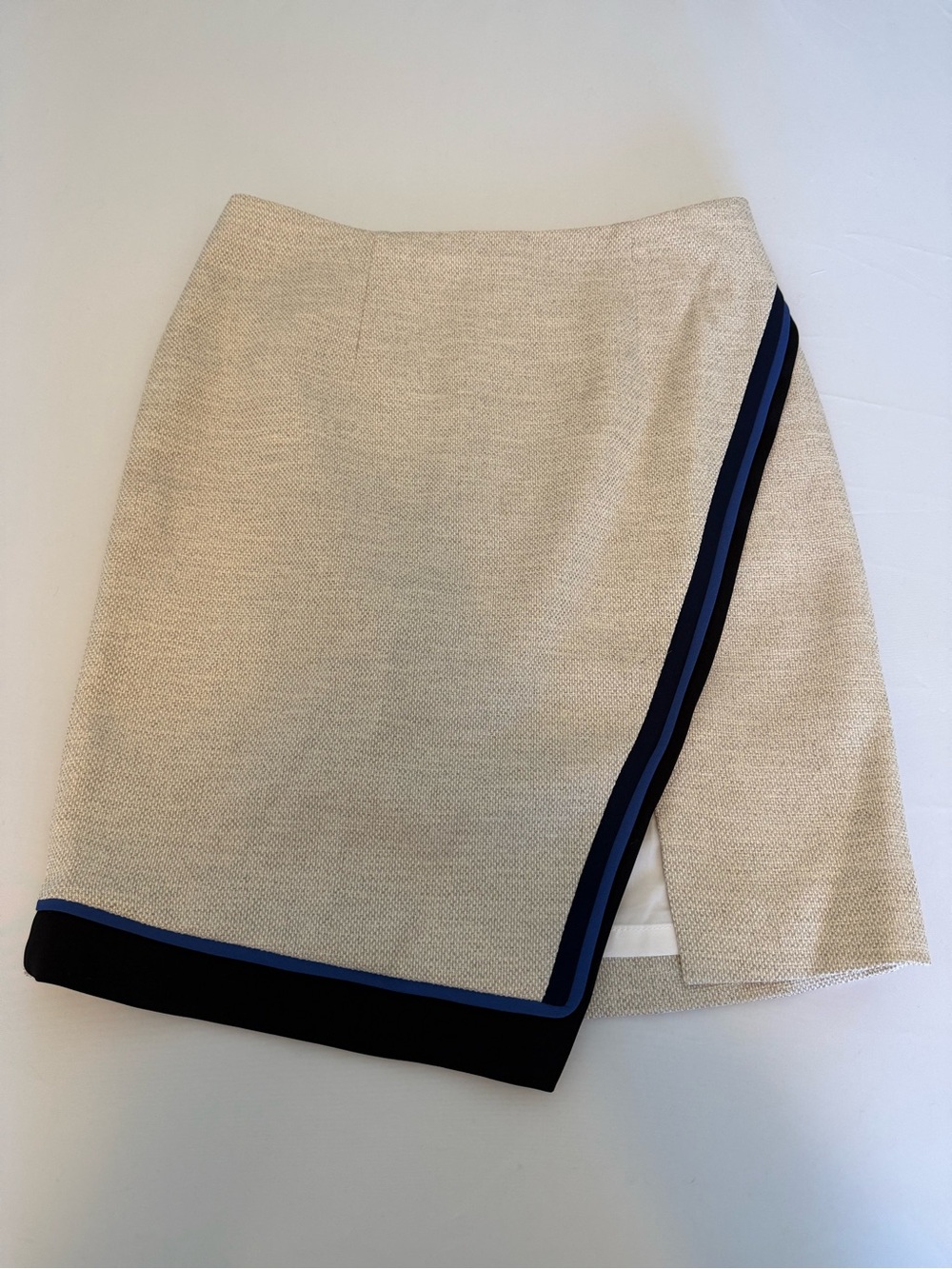 White House Black Market Cream Mini Skirt with Navy & Black Trim